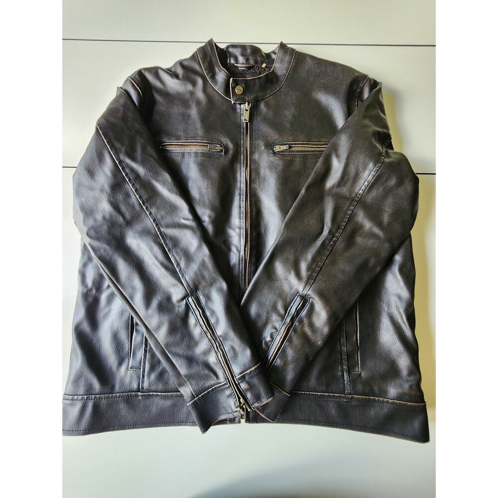 Vintage Guess‎ Faux Leather Bomber Jacket Mens Large Distressed Brown